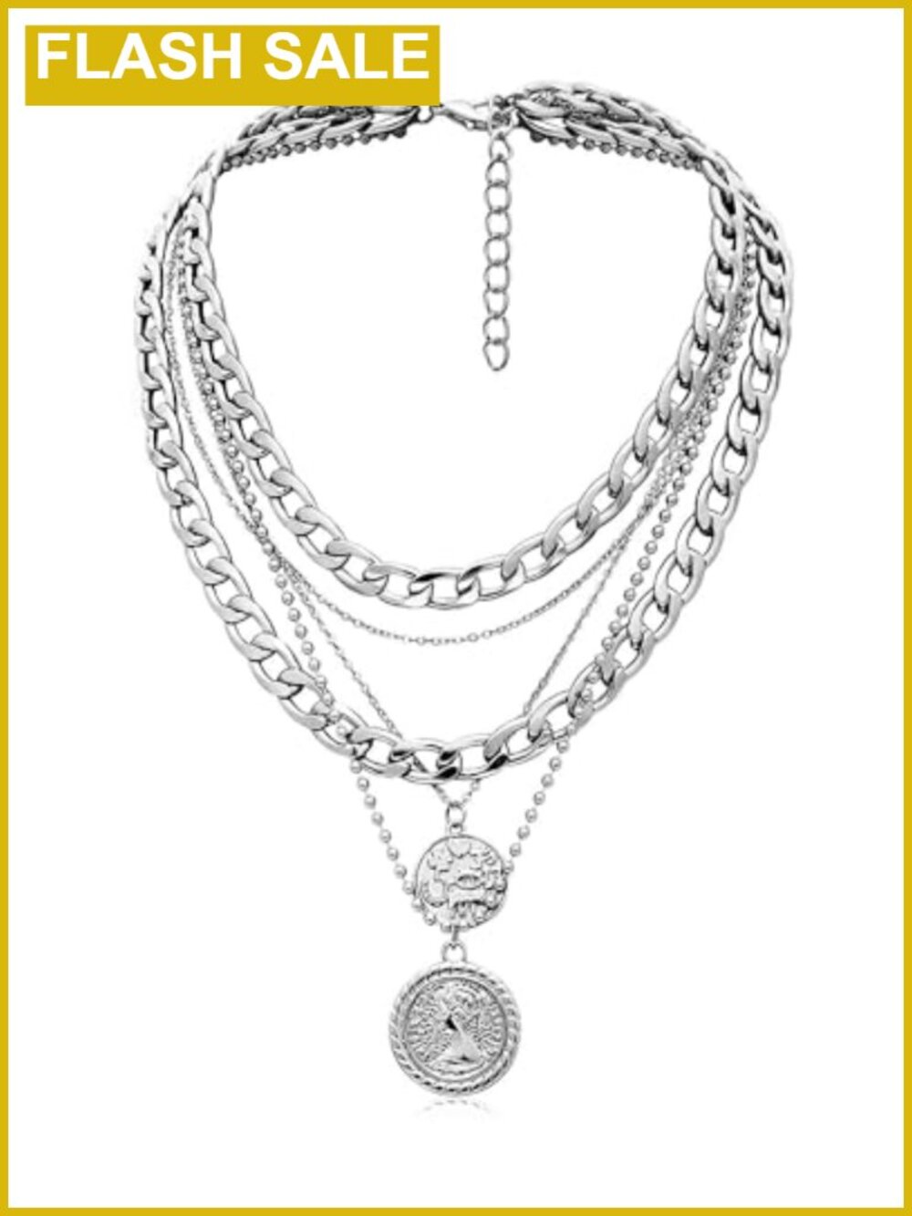 MJartoria Layered Necklace Set Coin Pendant 5-in-1 Chains 18.5" Adjustable